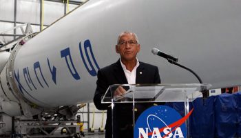 NASA Administrator hailed the conclusion of the agency’s Commercial Orbital Transportation Services (COTS) program in a news conference at NASA’s headquarters in Washington D.C. Photo Credit: NASA