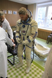 Zipser wearing an Orlan space suit in Star City, Russia (Credits: Olav Zipser).