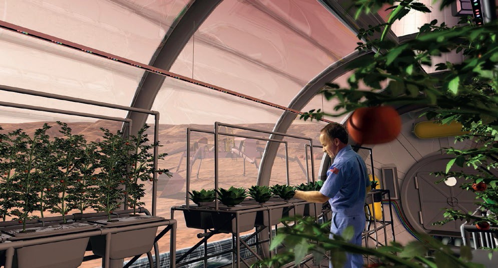 Artist’s conception of a future Martian greenhouse. – Credits: NASA