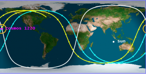 The final reentry track estimate for Cosmos 1220 on February 16 (Credits: The Aerospace Corporation).