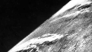 First photo of Earth taken from space ever from a camera on V-2 #13, launched October 24, 1946  (Credits: White Sands Missile Range/Applied Physics Laboratory) 