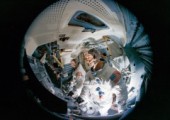 Pictured during LM-3 training in February 1969, astronauts Jim McDivitt (foreground) and Rusty Schweickart would put the Lunar Module through its paces. They would test its digital autopilot, its descent and ascent engines, and its overall controllability (Credits: NASA).