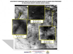 Satellite imagery of suspected MH370 debris from March 23, released by the Malaysian Remote Sensing Agency (Credits: Ministry of Transport Malaysia).