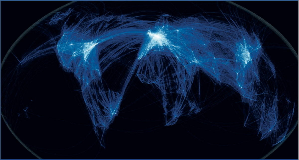 Global air traffic paths.