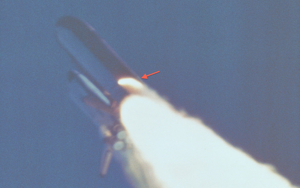 A breach in the motor casing of Challenger's Solid Rocket Booster.
