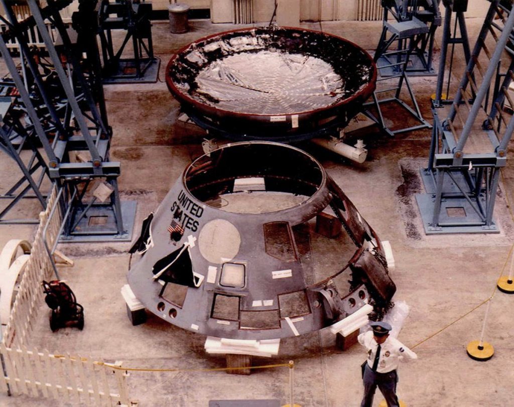 The Apollo 1 spacecraft nearing the end of the disassembly