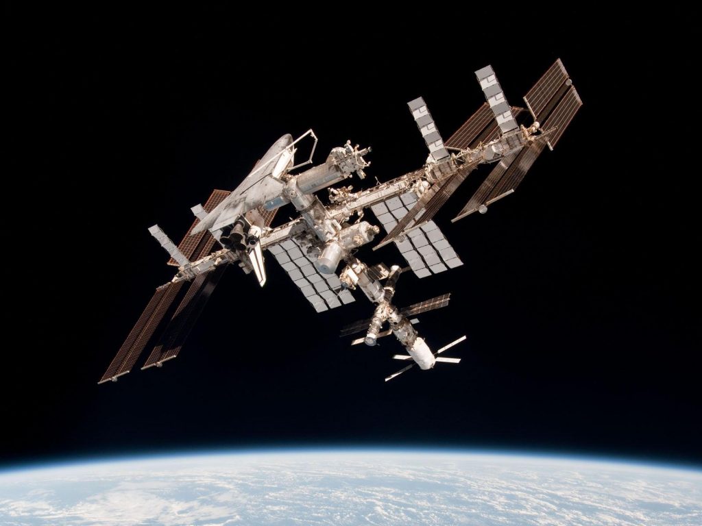 This image of the International Space Station with the docked Europe's ATV Johannes Kepler and Space Shuttle Endeavour was taken by Expedition 27 crew member Paolo Nespoli from the Soyuz TMA-20 following its undocking on 24 May 2011 (Credits: ESA).
