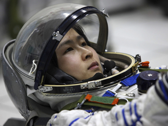 Liu Yang, China's first female astronaut, at training in Beijing in April, 2012. She is now slated to become the first female taikonaut (Credits: AP).