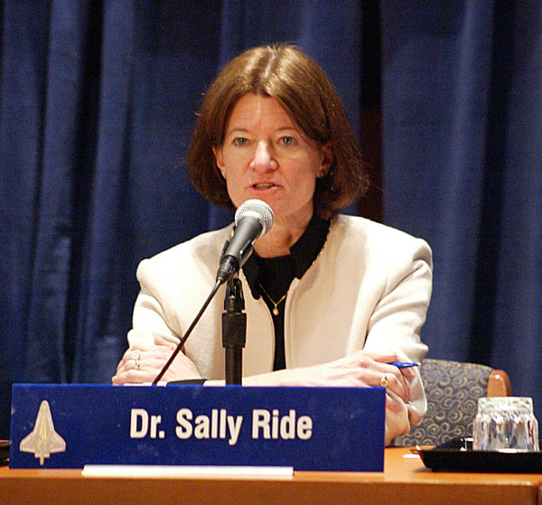 Sally Ride at the Columbia Accident Review Board, where she was known for asking tough questions. She blamed NASA personnel for forgetting the lessons from Challenger (Credits: Rick Stiles).