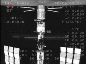 ATV-3 docked to ISS as photographed from the departing Soyuz TMA-22 (Credits: NASA).