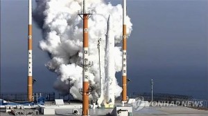 The Korea Space Launch Vehicle-1 succesfully blasts off from Naro Space Center  (Credits: Yonhap).