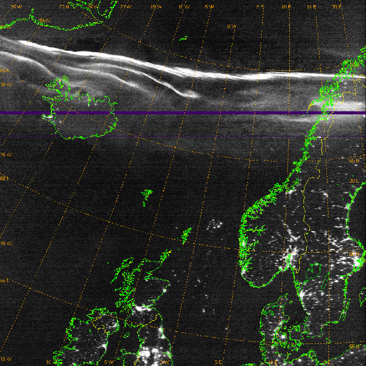 Polar aurorae, electric lights, and oil rig gas flares as seen from the low-light camera on DMSP-18. Image prepared by Mark Conner (Credits: US Air Force Weather Agency).