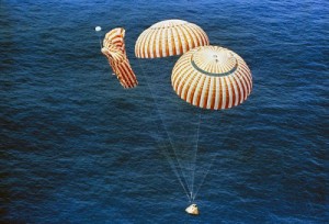 When a parachute fails: Apollo 15 splashes down on two chutes (Credits: NASA).