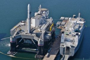 the Sea Launch Odyssey platform, docked at home base in California (Credits: Sea Launch).