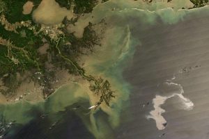The 2010 Deepwater Horizon oil slick as seen from space (Credits: NASA).