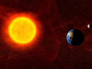 Space weahter is caused by interaction of particles and radiation coming from the Sun with Earth's enviroment (Credits: Eurocontrol). 