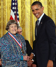 Yvonne Brill receiving the National Medal of Technology and Innovation from President Obama in 2011 (Credits: Win Mcnamee/Getty Images).
