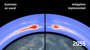 Future debris density in polar orbits with and without active debris removal (Credits: ESA).