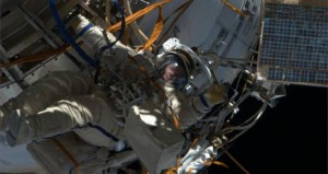 Cosmonaut Roman Romanenko on his first EVA (Credits: NASA).