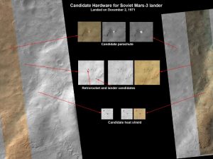 HiRISE images, showing possible debris from the Mars 3 lander (Credits: Credit: NASA/JPL-Caltech/Univ. of Arizona.)
