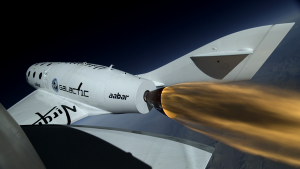 SpaceShipTwo "lights the candle" over Mojave (Credits: Virgin Galactic).
