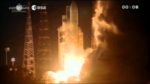 ATV Albert Einstein lifting off with Ariane 5 (Credits: ESA).