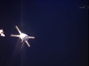 ATV-4 firing thrusters approaching S3 hold point (Credits: NASA).