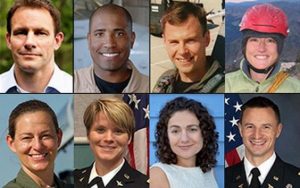 NASA’s 2013 Astronaut Candidate Class. Top left to right: Josh A. Cassada, Ph. D.; Victor J. Glover, Lt. Commander, U.S. Navy; Tyler N. Hague (Nick), Lt. Colonel, U.S. Air Force; Christina M. Hammock, NOAA Station Chief. Bottom left to right: Nicole Aunapu Mann, Major, U.S. Marine Corps; Anne C. McClain, Major, U.S. Army; Jessica U. Meir, Ph.D.; Andrew R. Morgan, M.D., Major, U.S. Army (Credits: NASA)