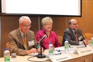 Institute of Air & Space Law  Director Paul Dempsey, Director of ICAO Air Navigation Bureau Nancy Graham, and IAASS PResident Tommaso Sgobba at a REMAT conference panel (Credits: Tommaso Sgobba).