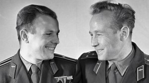First man in space, Yuri Gagarin (left) with fellow cosmonaut Aleksey Leonov, the first man to undertake a spacewalk (Credits: RIA Novosti).