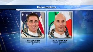Astronaut Chris Cassidy acquired a total of 29 hours, 42 minutes of spacewalking time. Luca Parmitano is the first Italian performing an EVA (Credits: NASA)