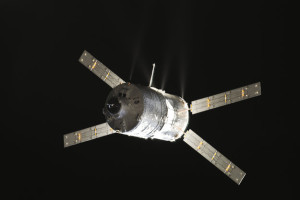 ATV-4 Albert Einstein catches the Sun as it fires its thrusters in preparation for docking with ISS (Credits: ESA/NASA).