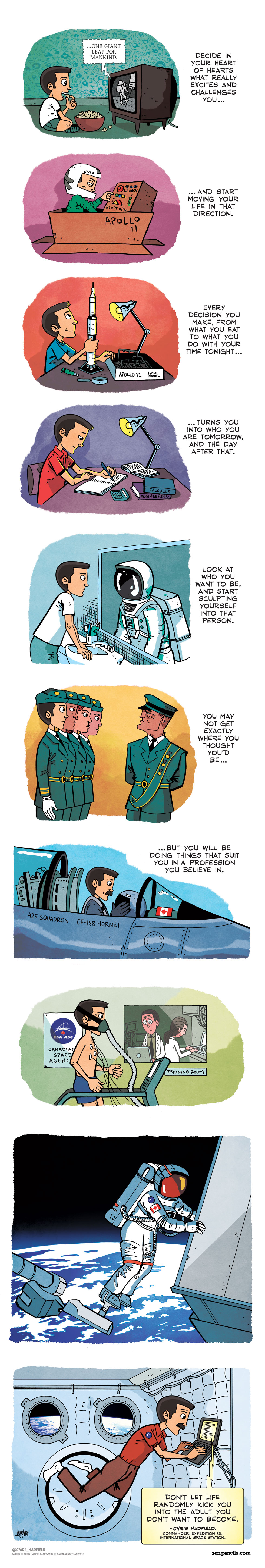 This strip features advice Commander Chris Hadfield delivered during a Reddit AMA (Credits: Gavin Aung Than/zenpencils.com).
