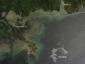 Deepwater Horizon Oil Spill as seen from space (Credit: NASA).
