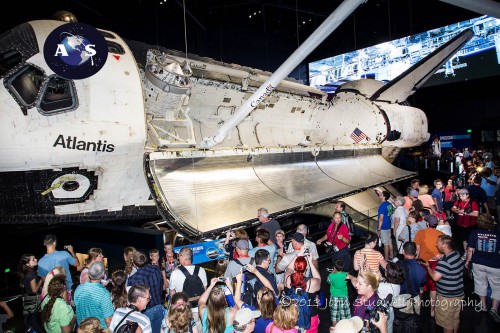 Guests fill the Kennedy Space Center Visitor Complex’s Atlantis Exhibit, many of whom have never seen a space shuttle before and certainly not this close (Credits: John Studwell AmericaSpace).