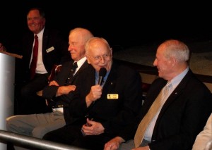 From left to right: Bob Crippen, Paul Weitz, Alan Bean and Jack Lousma share a laugh (Credits: Emily Carney / AmericaSpace).