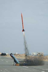 This Seri 3 sounding rocket launched by students from NASA's Wallops Island uses uses a solid thermoplastic fuel grain and liquid Nitrous Oxide as oxidizer (credits: NASA).