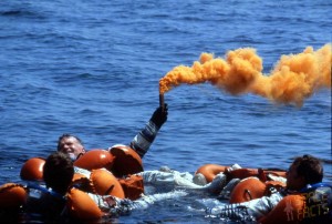 France’s first man in space, Jean-Loup Chretien, releases a flare during Black Sea training for his June 1982 mission. (Credits: SpaceFacts.de/Joachim Becker).