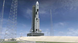 Rendering of the Space Launch System (Credits: NASA).
