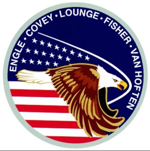 The official crew patch for the astronauts of Mission 51I: Commander Joe Engle, Pilot Dick Covey, and Mission Specialists Mike Lounge, James “Ox” van Hoften, and Bill Fisher (credits: NASA).