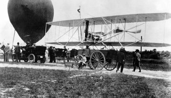 The Wright Military Flyer arrives at Fort Myer, Virginia aboard a wagon in 1908 (Credits: US Department of Defense).