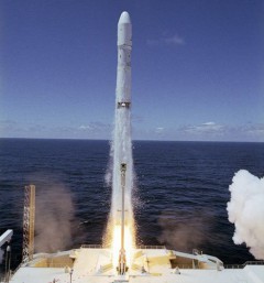 Since March 1999, Sea Launch has staged 35 missions from mobile maritime platform in the Pacific Ocean … and since April 2008 its subsidiary, Land Launch, has completed six successful missions from Baikonur (Credits: Sea Launch).