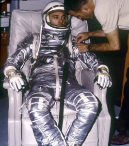 Alan Shepard, the first American in space, is in his Mercury spacesuit (Credits: NASA).