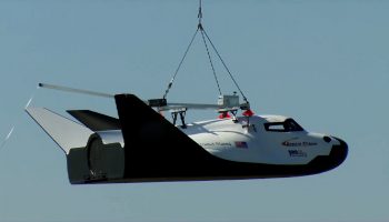Sierra Nevada Corporation’s Dream Chaser space plane conducted a free flight test at 9:45 a.m. PDT which concluded with the test article of the craft flipping over on the runway at Dryden Flight Research Center in California (Credits: SNC/NASA).