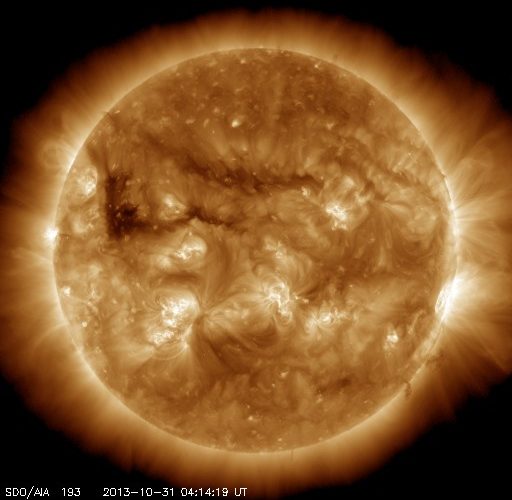 The Sun on October 31, as seen from the Solar Dynamics Observatory (Credits: NASA).