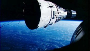 Beautiful view of Wally Schirra and Tom Stafford’s Gemini VI-A spacecraft, viewed by astronauts Frank Borman and Jim Lovell aboard Gemini VII. Schirra’s gutsy decision to sit tight after the 12 December pad abort ensured that this historic rendezvous mission could go ahead (Credits: NASA).