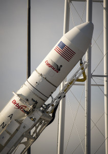 The Antares rocket being lifted vertically onto the pad Dec. 17 (Credit: NASA/Bill Ingalls).