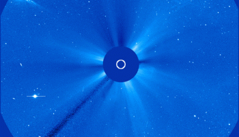 Coronagraph of the January 7 X1 solar flare as recorded by the Solar and Heliophysics Observatory (Credits: NASA).