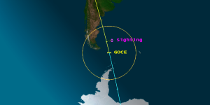 Circle indicates area of GOCE reentry sightings (Credits: The Aerospace Corporation).