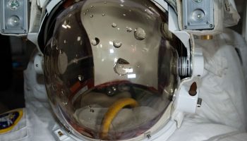 View of Luca Parmitano's water-filled EMU helmet post-EVA (Credits: NASA).